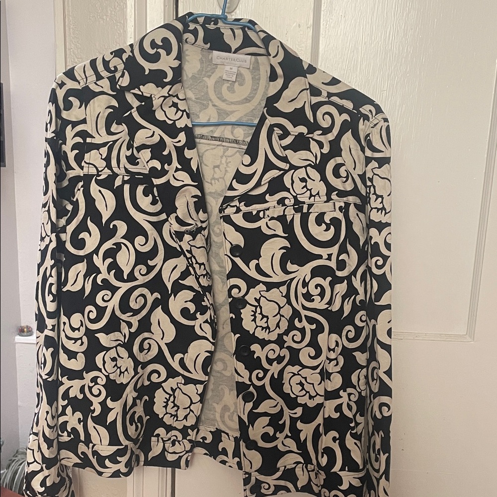 Charter Club Elegant Black and Cream Patterned Blazer